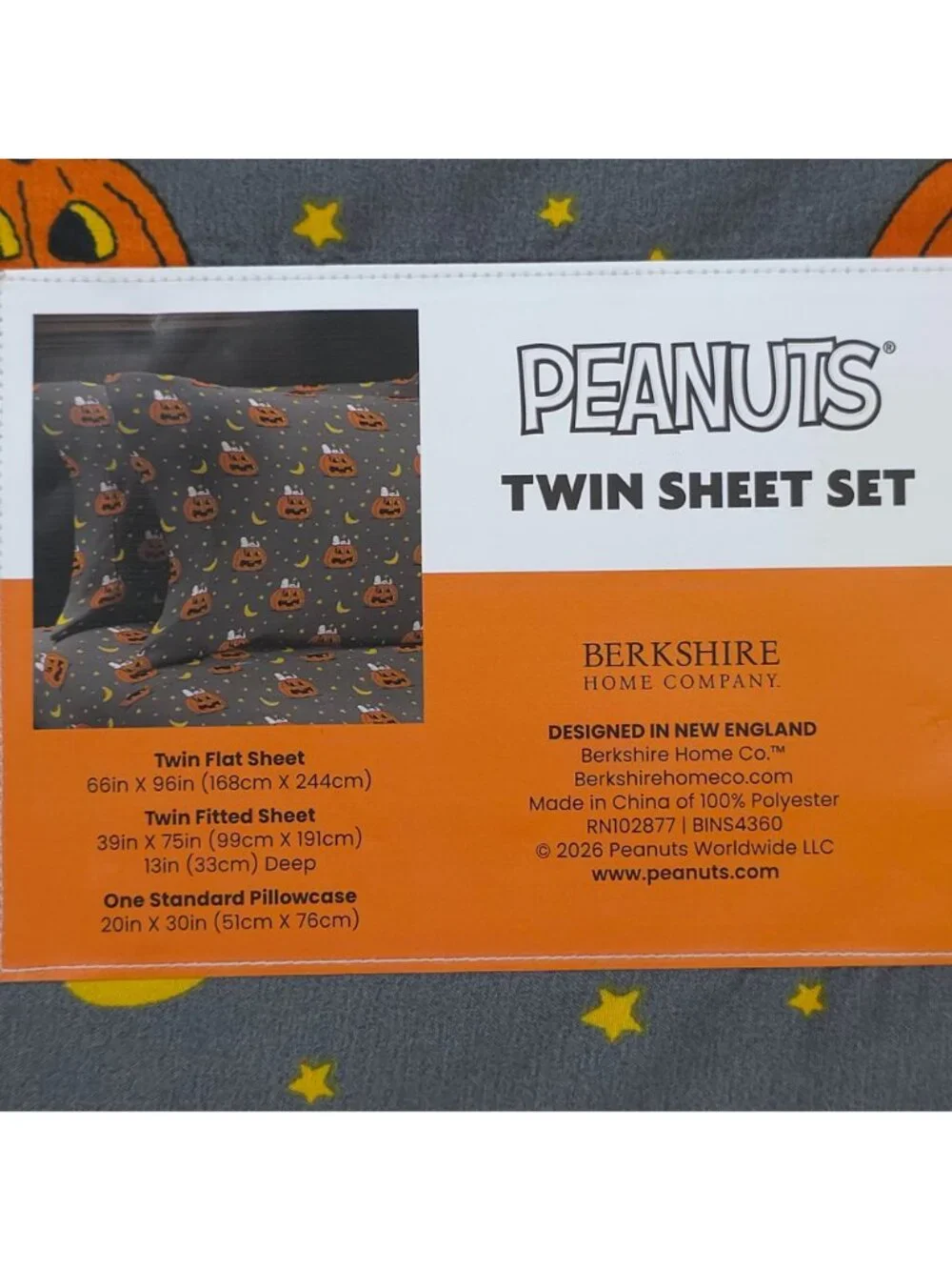 Peanuts Snoopy & Woodstock Twin Sheet Set Halloween By Berkshire With Pumpkins